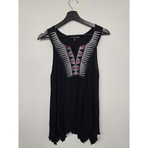 Y2K Living Doll Tank Top Juniors Large Black Embroidered Geometric Boho Tunic